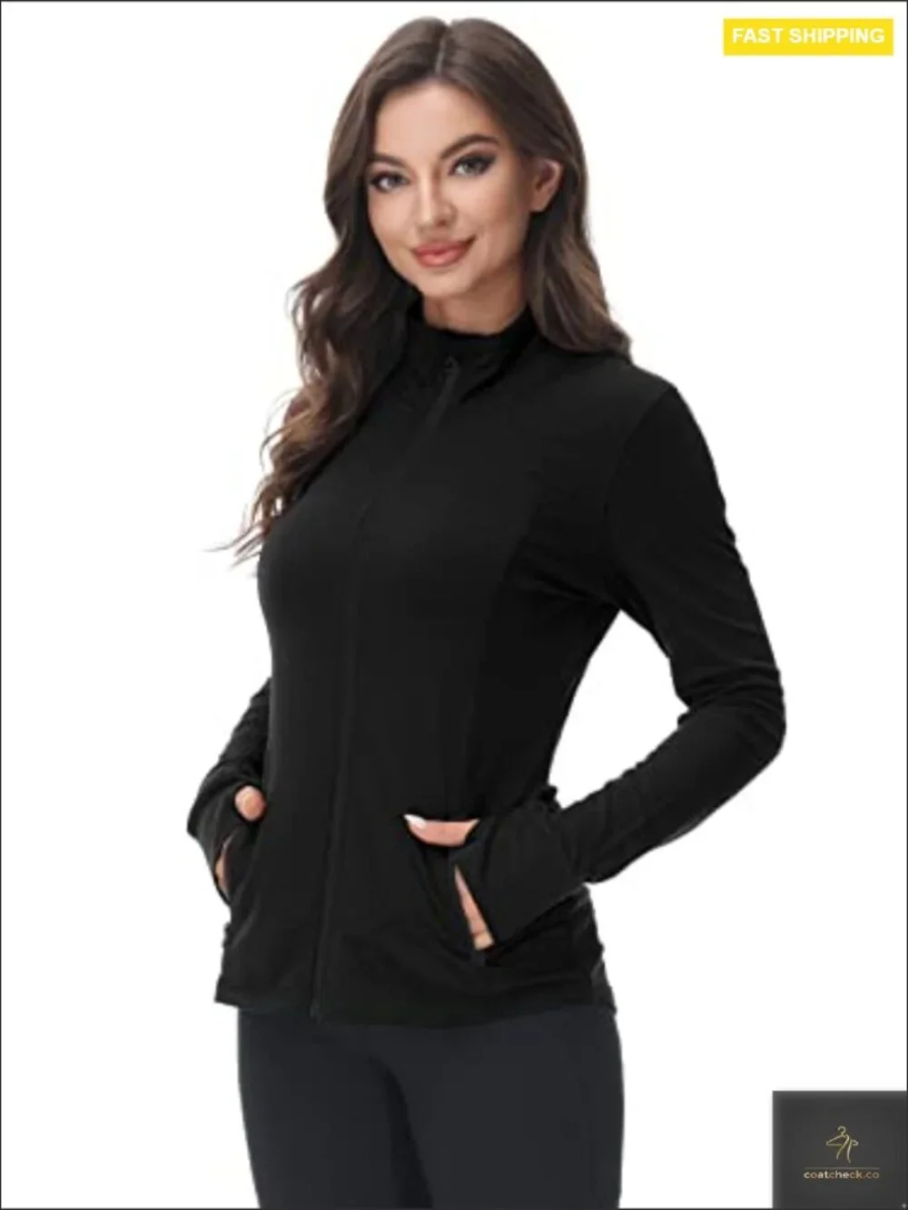 Zip Up Athletic Jacket Womens Workout Running Lightweight Full Zip Thumbhole